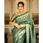 Load image into Gallery viewer, Women's Green Silk Printed Saree With Unstitched Blouse -5.5Mtr Kashvii
