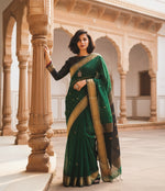 Load image into Gallery viewer, Women's Dark green Silk Printed Saree With Unstitched Blouse- 5.5Mtr Kashvii
