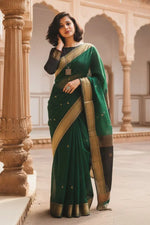 Load image into Gallery viewer, Women's Dark green Silk Printed Saree With Unstitched Blouse- 5.5Mtr Kashvii
