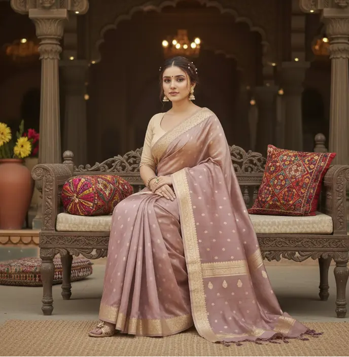 Women's Cotton  Printed Saree With Unstitched Blouse 5.5Mtr (Rose Gold) Kashvii