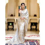 Load image into Gallery viewer, Women's Silk Printed Saree With Unstitched Blouse 5.5Mtr (White) Kashvii

