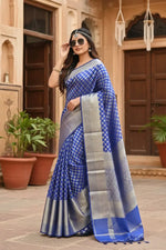 Load image into Gallery viewer, Women's Royal Blue Silk Printed Saree With Unstitched Blouse -5.5Mtr Kashvii
