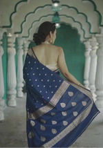 Load image into Gallery viewer, Women's Cotton  Printed Saree With Unstitched Blouse 5.5Mtr (Navy Blue) Kashvii
