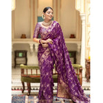 Load image into Gallery viewer, Women's Purple Silk Printed Saree With Unstitched Blouse -5.5Mtr Kashvii
