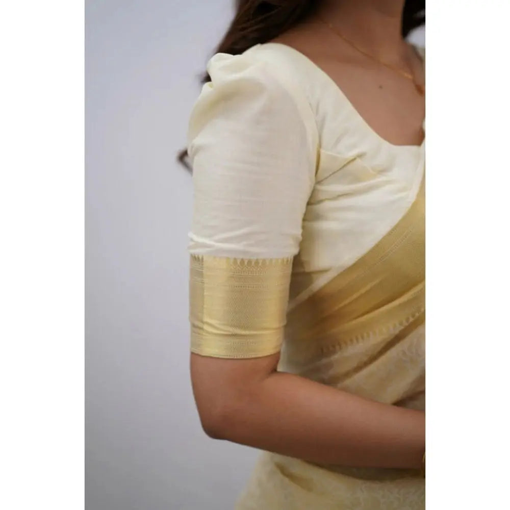 Women's Silk Printed Saree With Unstitched Blouse 5.5Mtr (Cream) Kashvii