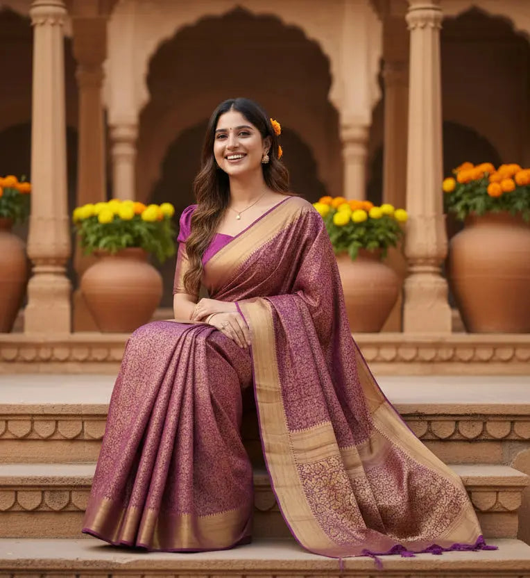 Women's Silk Printed Saree With Unstitched Blouse 5.5Mtr (Wine) Kashvii