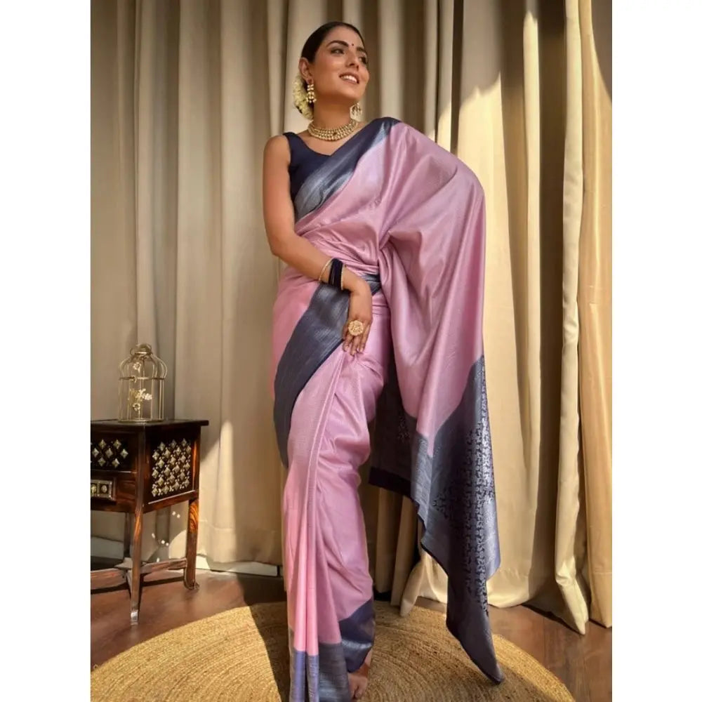 Women's Pink Silk Printed Saree With Unstitched Blouse -5.5Mtr Kashvii