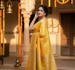 Load image into Gallery viewer, Women's Yellow Silk Printed Saree With Unstitched Blouse -5.5Mtr Kashvii

