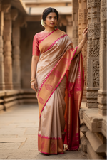 Load image into Gallery viewer, Women's Cream Color Silk Printed Saree With Unstitched Blouse -5.5Mtr Kashvii
