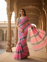 Load image into Gallery viewer, Women's Small Lace Georgette Striped Ready-to-Wear Saree With Unstitched Blouse 5.5 Mtr (Grey) Kashvii
