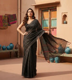 Load image into Gallery viewer, Women's  Black Berry Striped Ready-to-Wear Saree With Unstitched Blouse 5.5 Mtr (Grey-Black) Kashvii
