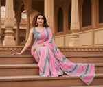 Load image into Gallery viewer, Women's Small Lace Georgette Striped Ready-to-Wear Saree With Unstitched Blouse 5.5 Mtr (Grey) Kashvii
