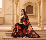Load image into Gallery viewer, Women's Small Lace Georgette Printed Ready-to-Wear Saree With Unstitched Blouse 5.5 Mtr (Black-Red) Kashvii
