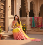 Load image into Gallery viewer, Women's Small Lace Georgette Solid Ready-to-Wear Saree With Unstitched Blouse 5.5 Mtr (Pink-Yellow) Kashvii
