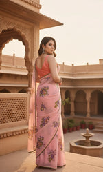 Load image into Gallery viewer, Women's Small Lace Georgette Printed Ready-to-Wear Saree With Unstitched Blouse 5.5 Mtr (Peach) Kashvii
