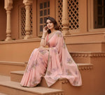 Load image into Gallery viewer, Women's Small Lace Georgette Printed Ready-to-Wear Saree With Unstitched Blouse 5.5 Mtr (Peach) Kashvii
