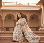 Load image into Gallery viewer, Women's Small Lace Georgette Printed Ready-to-Wear Saree With Unstitched Blouse 5.5 Mtr (Off White) Kashvii
