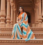 Load image into Gallery viewer, Women's Small Lace Georgette Striped Ready-to-Wear Saree With Unstitched Blouse 5.5 Mtr (Multicolor) Kashvii
