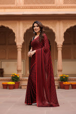 Load image into Gallery viewer, Women's  Black Berry Striped Ready-to-Wear Saree With Unstitched Blouse 5.5 Mtr (Red-Black)
