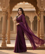 Load image into Gallery viewer, Women's  Black Berry Striped Ready-to-Wear Saree With Unstitched Blouse 5.5 Mtr (Purple-Black) Kashvii
