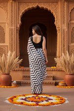 Load image into Gallery viewer, Women's Small Lace Georgette Striped Ready-to-Wear Saree With Unstitched Blouse 5.5 Mtr (Black)
