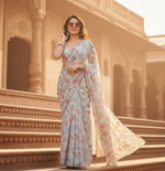 Load image into Gallery viewer, Women's Small Lace Georgette Printed Ready-to-Wear Saree With Unstitched Blouse 5.5 Mtr (Sky Blue) Kashvii
