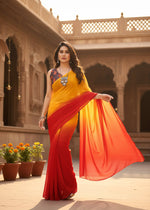 Load image into Gallery viewer, Women's Small Lace Georgette Solid Ready-to-Wear Saree With Unstitched Blouse 5.5 Mtr (Red-Orange) Kashvii
