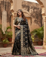 Load image into Gallery viewer, Women's Black Silk Printed Saree With Unstitched Blouse -5.5Mtr Kashvii
