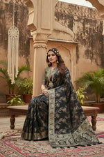 Load image into Gallery viewer, Women's Black Silk Printed Saree With Unstitched Blouse -5.5Mtr Kashvii
