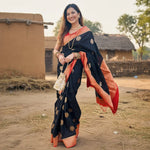 Load image into Gallery viewer, Women's Black Red Silk Printed Saree With Unstitched Blouse -5.5Mtr Kashvii

