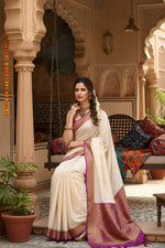 Load image into Gallery viewer, Women's Off White Pink Silk Printed Saree With Unstitched Blouse 5.5Mtr Kashvii
