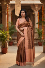 Load image into Gallery viewer, Women's Brown Silk Printed Saree With Unstitched Blouse -5.5Mtr
