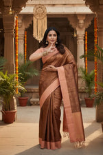 Load image into Gallery viewer, Women's Brown Silk Printed Saree With Unstitched Blouse -5.5Mtr Kashvii
