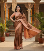 Load image into Gallery viewer, Women's Brown Silk Printed Saree With Unstitched Blouse -5.5Mtr Kashvii
