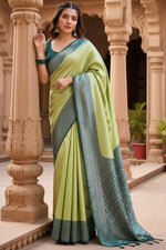 Load image into Gallery viewer, Women's Sea Green Silk Printed Saree With Unstitched Blouse -5.5Mtr Kashvii
