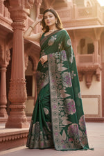 Load image into Gallery viewer, Women's Green Silk Printed Saree With Unstitched Blouse -5.5Mtr Kashvii
