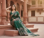 Load image into Gallery viewer, Women's Green Silk Printed Saree With Unstitched Blouse -5.5Mtr Kashvii
