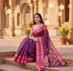 Load image into Gallery viewer, Women's Purple Silk Printed Saree With Unstitched Blouse -5.5Mtr Kashvii
