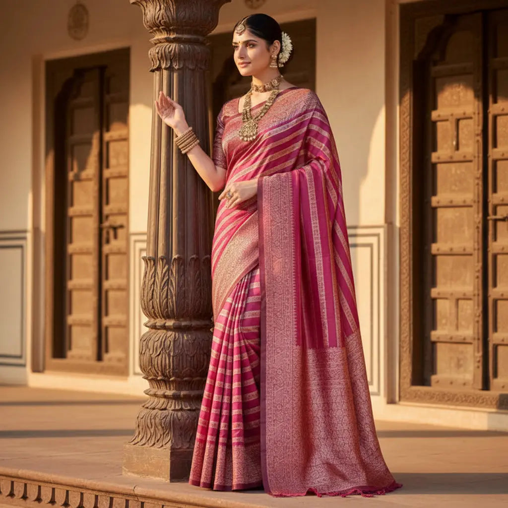 Women's Silk Printed Saree With Unstitched Blouse 5.5Mtr (Pink) Kashvii