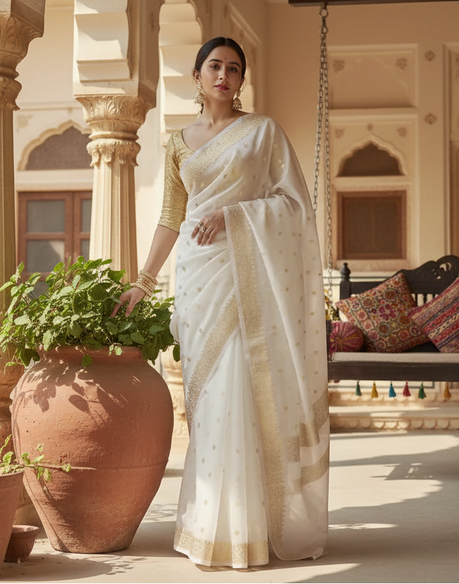 Women's cotton  printed saree with unstitched blouse 5
