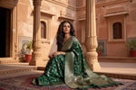 Load image into Gallery viewer, Women's Dark Green Silk Printed Saree With Unstitched Blouse -5.5Mtr Kashvii
