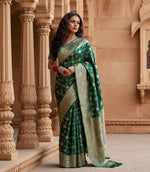 Load image into Gallery viewer, Women's Dark Green Silk Printed Saree With Unstitched Blouse -5.5Mtr Kashvii
