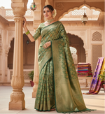 Load image into Gallery viewer, Women's Green Silk Printed Saree With Unstitched Blouse -5.5Mtr Kashvii

