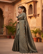 Load image into Gallery viewer, Women's Black Silk Printed Saree With Unstitched Blouse- 5.5Mtr Kashvii
