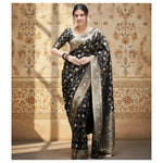 Load image into Gallery viewer, Women's Silk Printed Saree With Unstitched Blouse 5.5Mtr (Black) Kashvii
