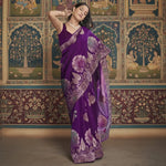 Load image into Gallery viewer, Women's Purple Silk Printed Saree With Unstitched Blouse- 5.5Mtr Kashvii
