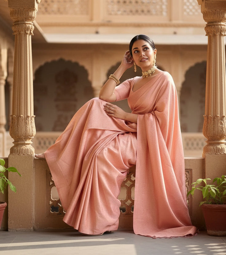 Women's Silk Printed Saree With Unstitched Blouse 5.5Mtr (Peach) Kashvii