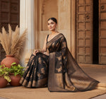 Load image into Gallery viewer, Women's Silk Printed Saree With Unstitched Blouse 5.5Mtr (Black) Kashvii

