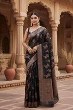 Load image into Gallery viewer, Women's Silk Printed Saree With Unstitched Blouse 5.5Mtr (Black) Kashvii
