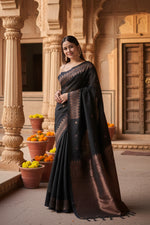 Load image into Gallery viewer, Women's Silk Printed Saree With Unstitched Blouse 5.5Mtr (Black) Kashvii
